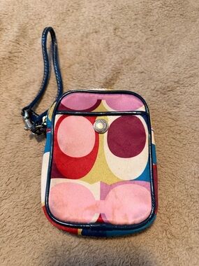 Coach Multicolor Pink Red Blue Canvas Wristlet